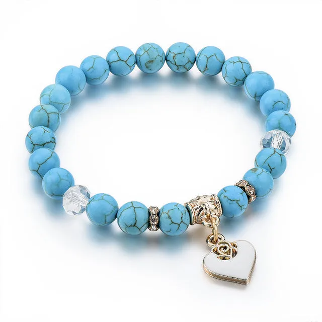 CHICVIE Heart Charm Bracelets Bangles White Natural Stone Bracelet For Women Pulseiras Boho Jewelry friendship Bangle SBR150344