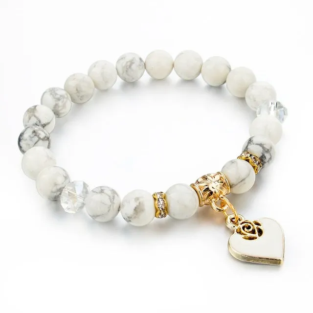 CHICVIE Heart Charm Bracelets Bangles White Natural Stone Bracelet For Women Pulseiras Boho Jewelry friendship Bangle SBR150344