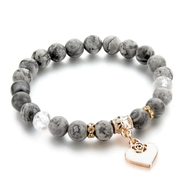 CHICVIE Heart Charm Bracelets Bangles White Natural Stone Bracelet For Women Pulseiras Boho Jewelry friendship Bangle SBR150344