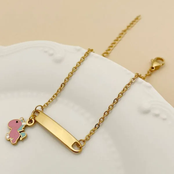 Children's Bracelets:   Steel with Gold IP ID Bracelets with Kitten Charm