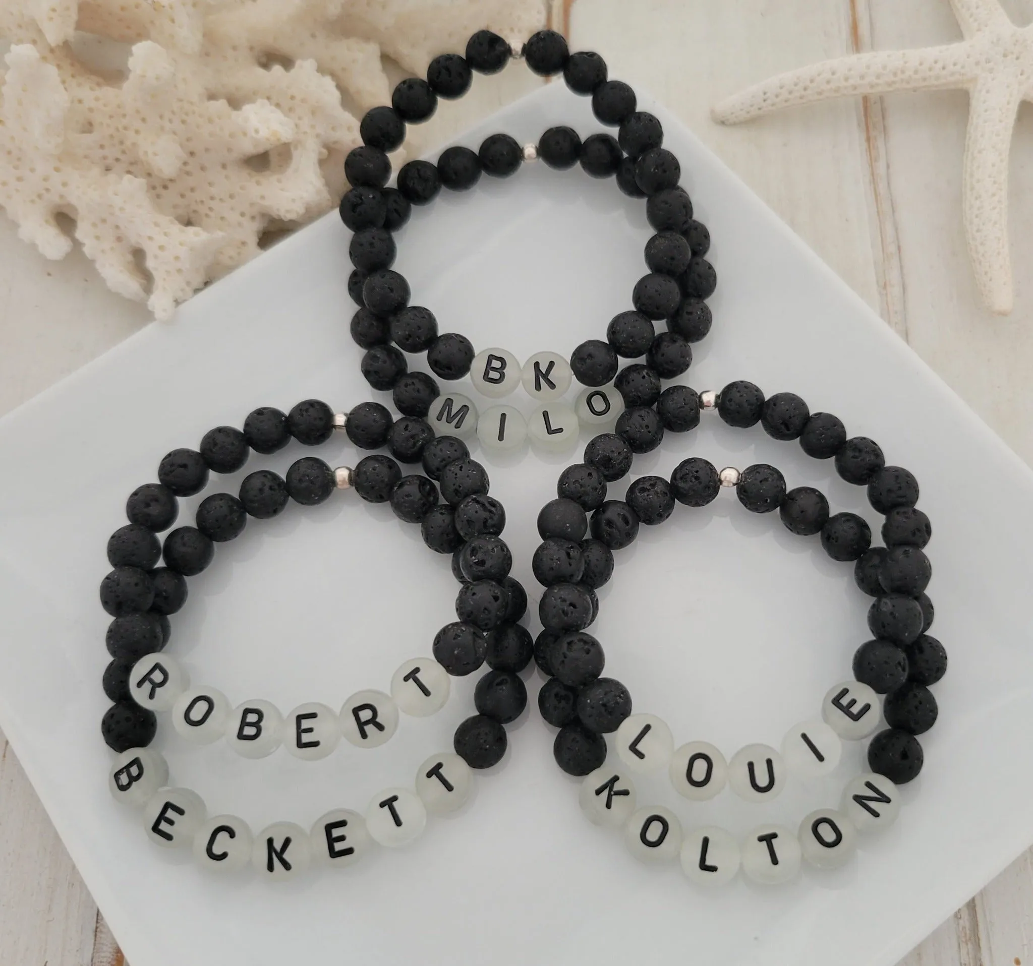 Children's Glow In The Dark Name and Lava Bead Bracelet