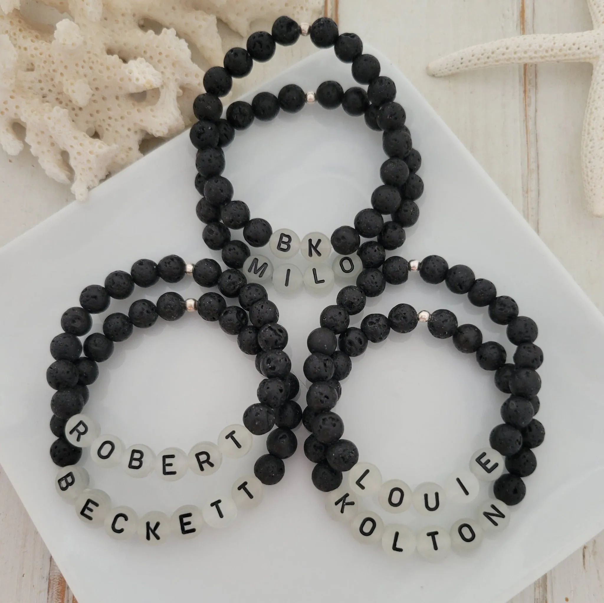 Children's Glow In The Dark Name and Lava Bead Bracelet