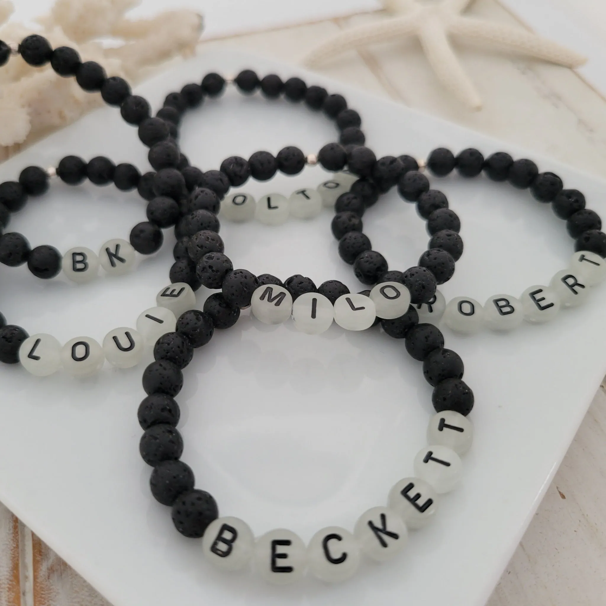Children's Glow In The Dark Name and Lava Bead Bracelet