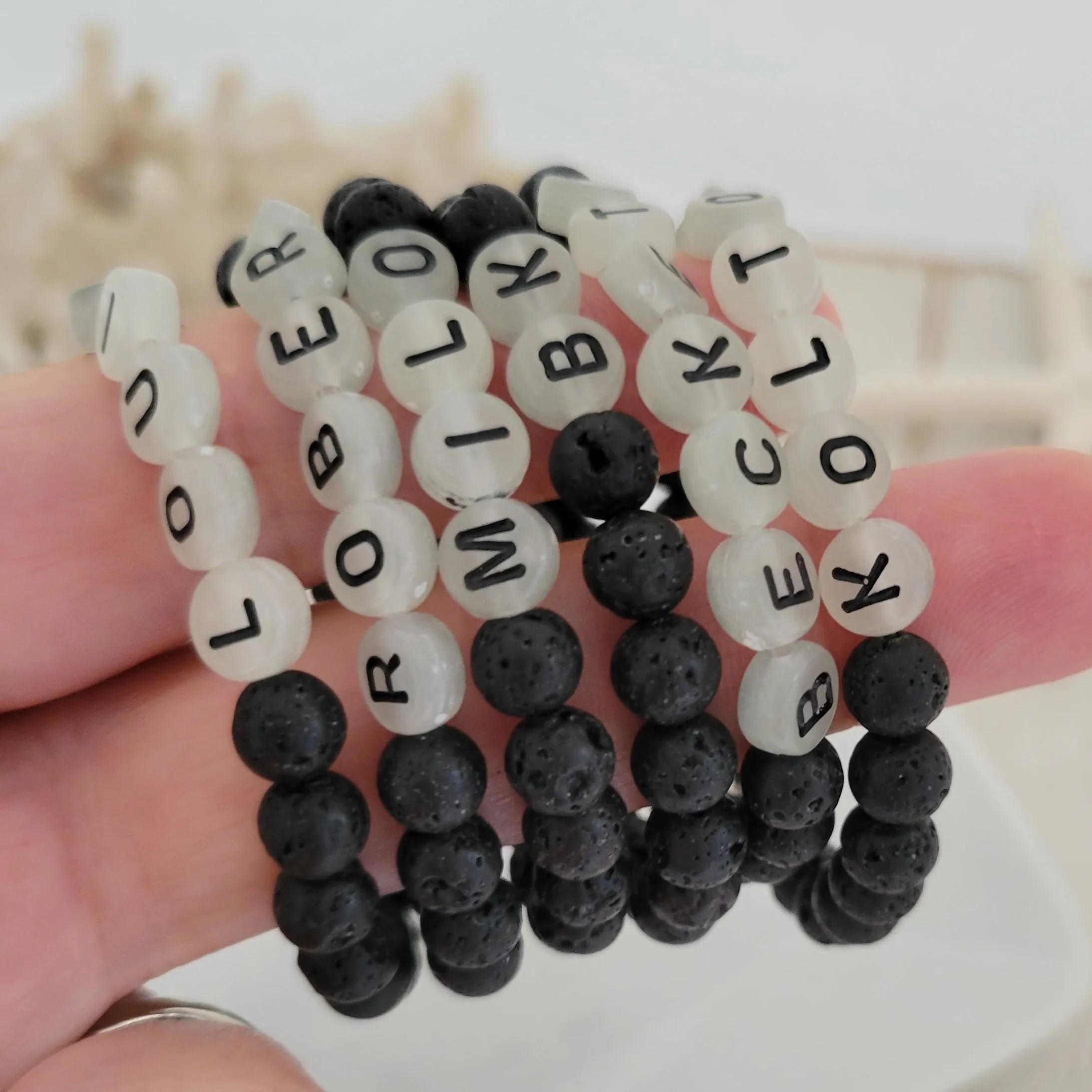Children's Glow In The Dark Name and Lava Bead Bracelet