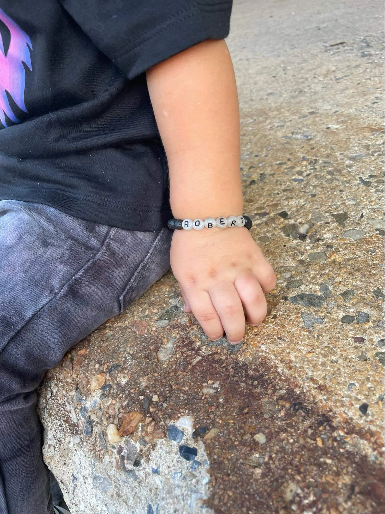 Children's Glow In The Dark Name and Lava Bead Bracelet