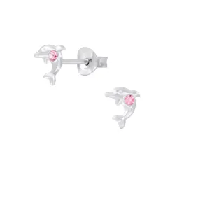 Children's Sterling Silver 'October Birthstone' Dolphin Stud Earrings