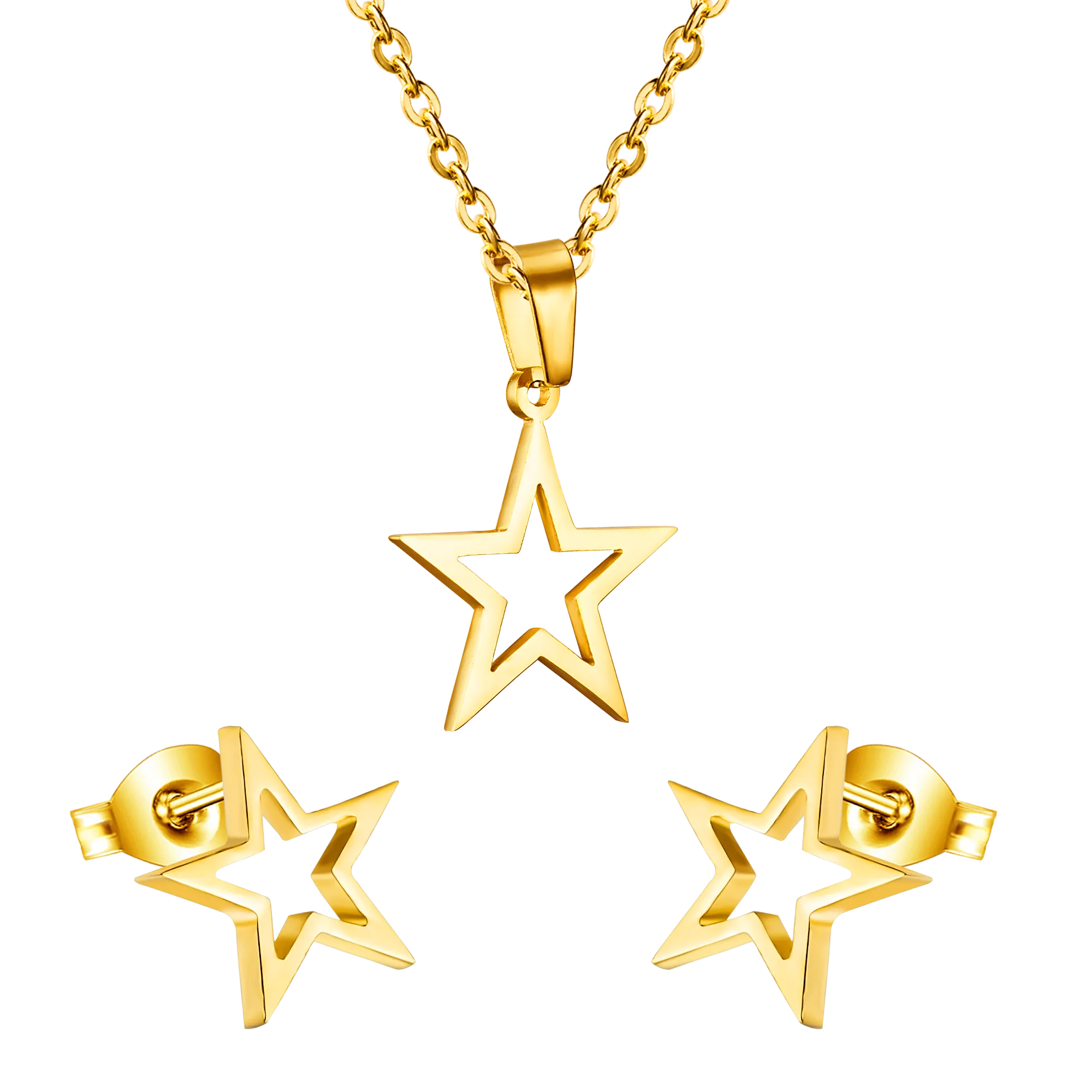 Children's, Teens' and Mothers' Necklace/Earrings Sets:  Surgical Steel, Gold IP, Stars