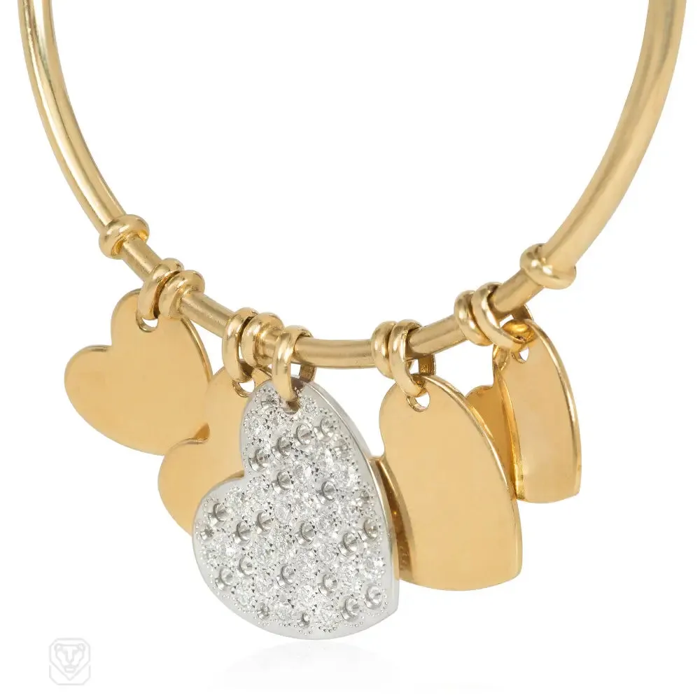 Christian Dior gold and diamond heart charm hoop earrings
