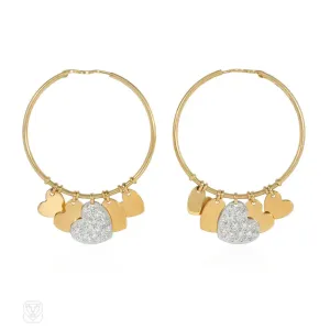 Christian Dior gold and diamond heart charm hoop earrings