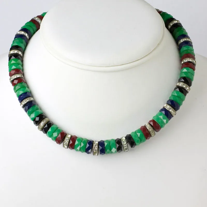 Chrysoprase, Onyx & Ruby Disk Choker with Rondelles