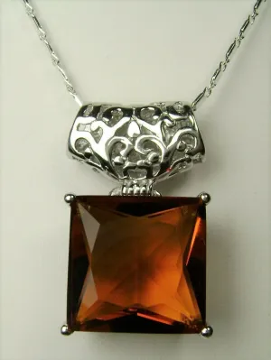 Citrine Pendant, Orange Square Gem, Sterling Silver Art Deco Jewelry #P45