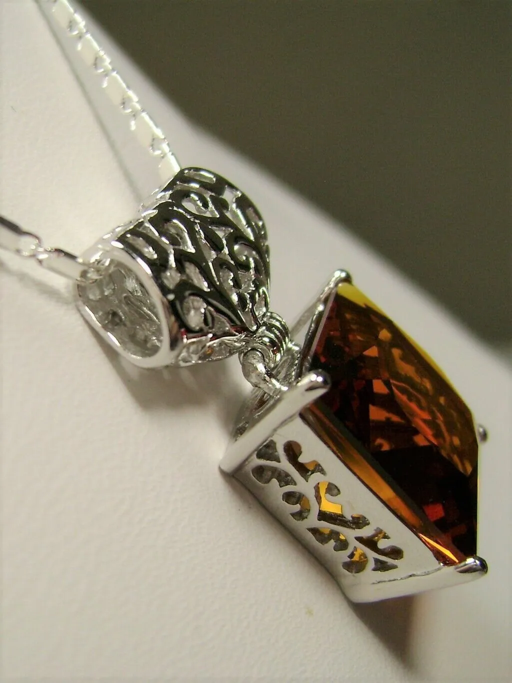 Citrine Pendant, Orange Square Gem, Sterling Silver Art Deco Jewelry #P45