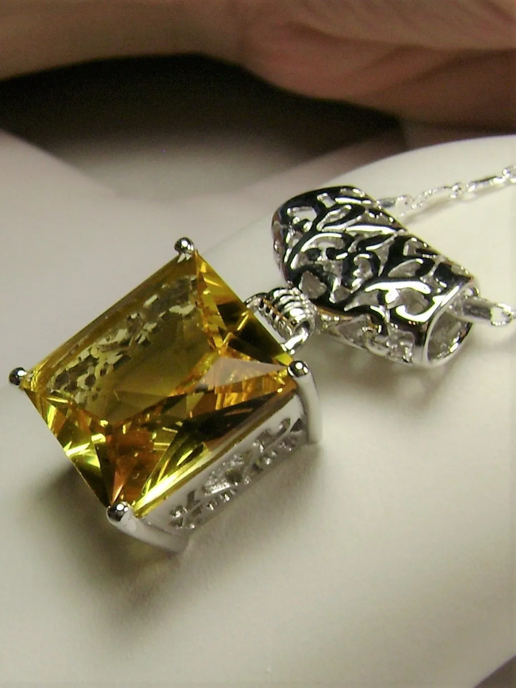 Citrine Pendant, Yellow Square Gem, Sterling Silver Art Deco Jewelry #P45