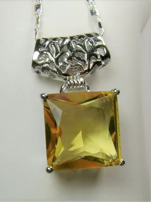 Citrine Pendant, Yellow Square Gem, Sterling Silver Art Deco Jewelry #P45