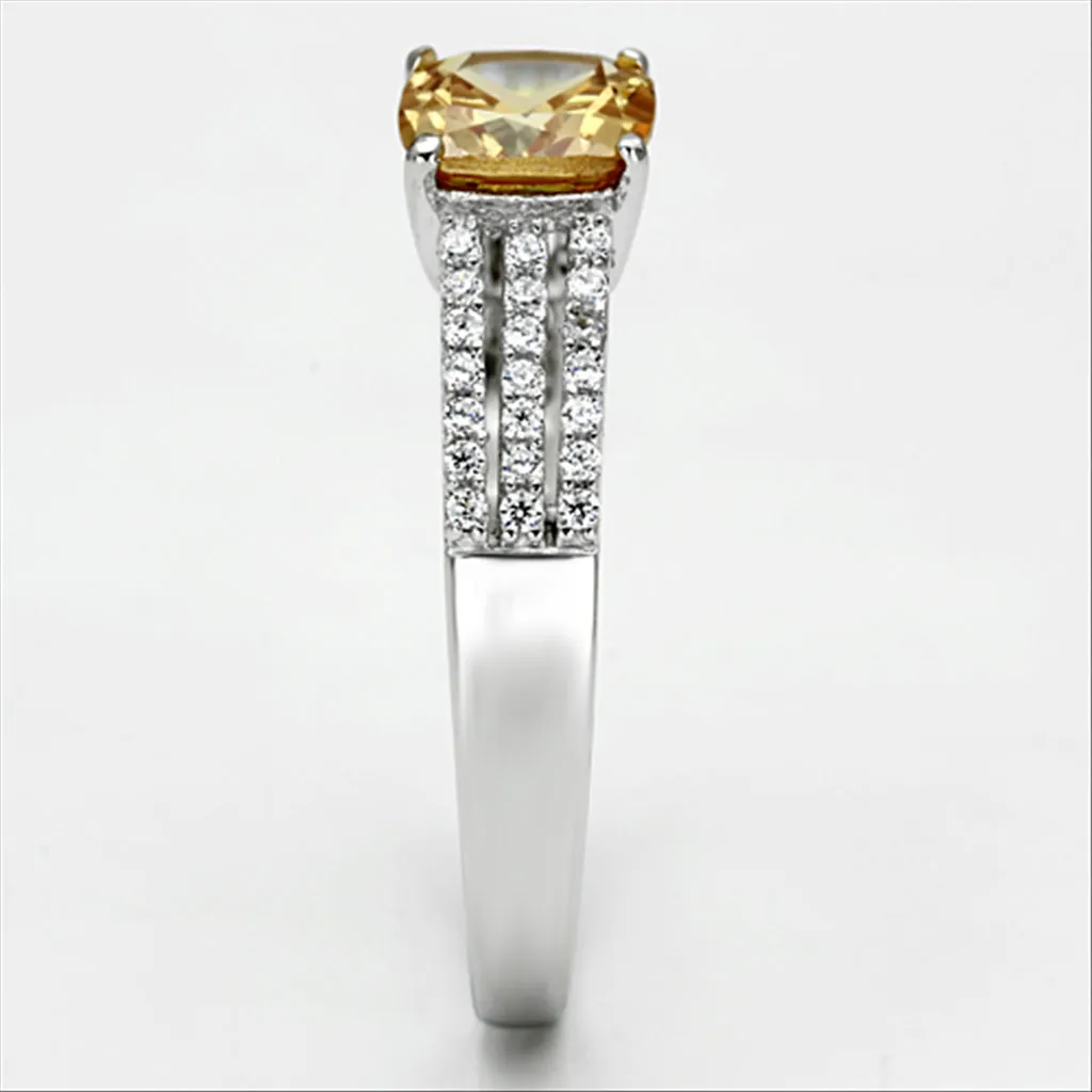 CJ099 Wholesale Women's 925 Sterling Silver Rhodium AAA Grade CZ Champagne Ring
