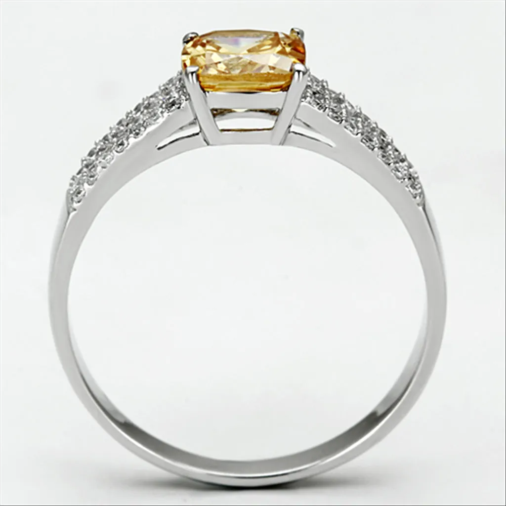 CJ099 Wholesale Women's 925 Sterling Silver Rhodium AAA Grade CZ Champagne Ring