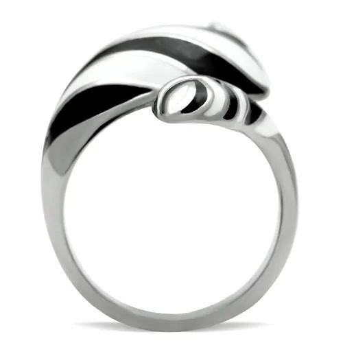 CJ227 Wholesale Women's Stainless Steel High polished Black & White Leaf Spiral Ring