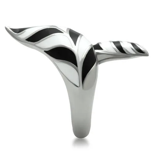 CJ227 Wholesale Women's Stainless Steel High polished Black & White Leaf Spiral Ring