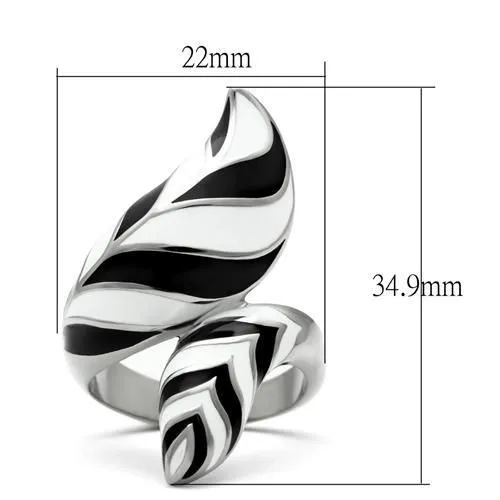 CJ227 Wholesale Women's Stainless Steel High polished Black & White Leaf Spiral Ring