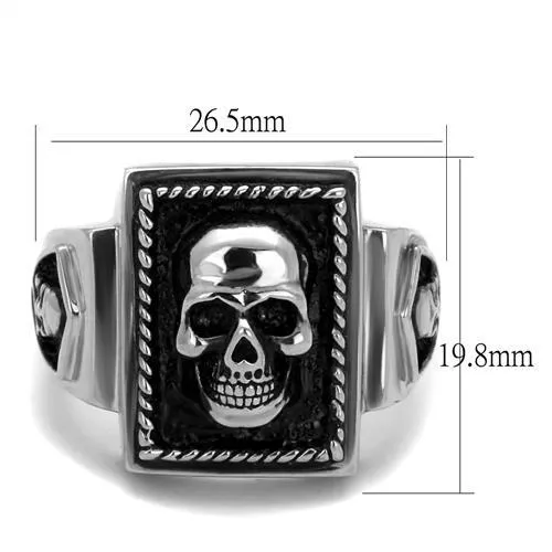 CJ2326 Wholesale Men's Stainless Steel High polished Epoxy Jet Skull Ring