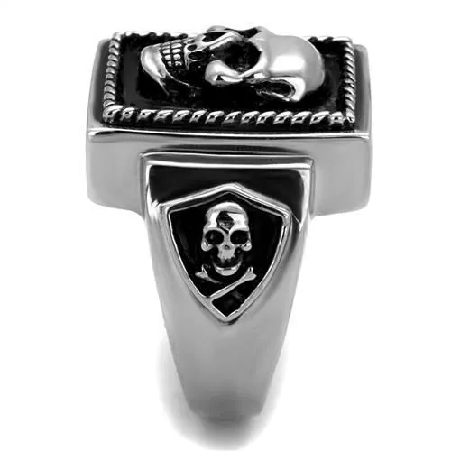 CJ2326 Wholesale Men's Stainless Steel High polished Epoxy Jet Skull Ring