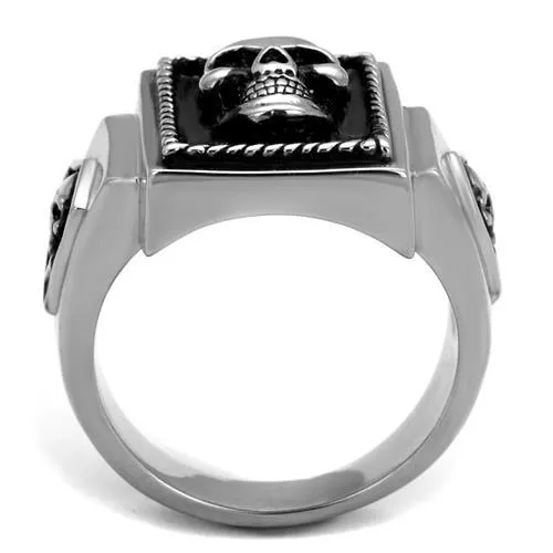 CJ2326 Wholesale Men's Stainless Steel High polished Epoxy Jet Skull Ring