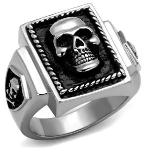 CJ2326 Wholesale Men's Stainless Steel High polished Epoxy Jet Skull Ring