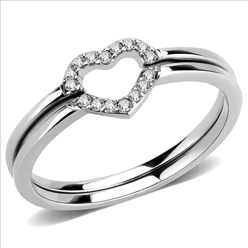 CJ245 Wholesale Women's Stainless Steel High polished AAA Grade CZ Clear Minimal Heart Ring