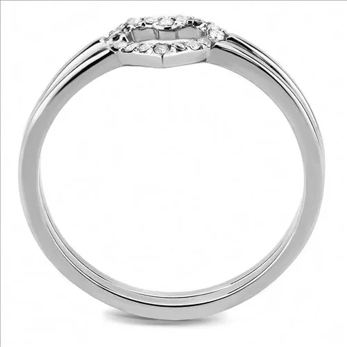 CJ245 Wholesale Women's Stainless Steel High polished AAA Grade CZ Clear Minimal Heart Ring