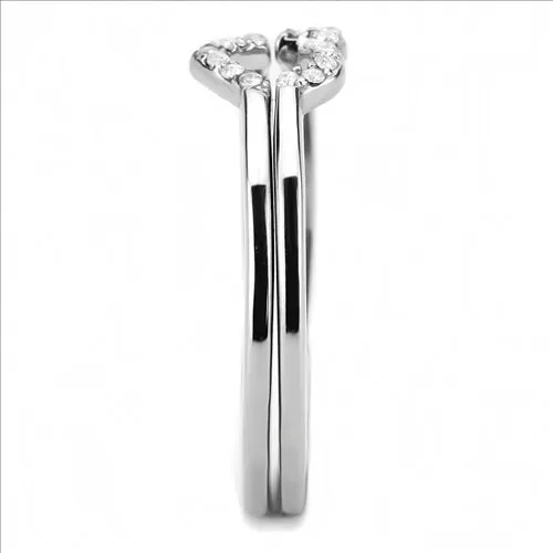 CJ245 Wholesale Women's Stainless Steel High polished AAA Grade CZ Clear Minimal Heart Ring