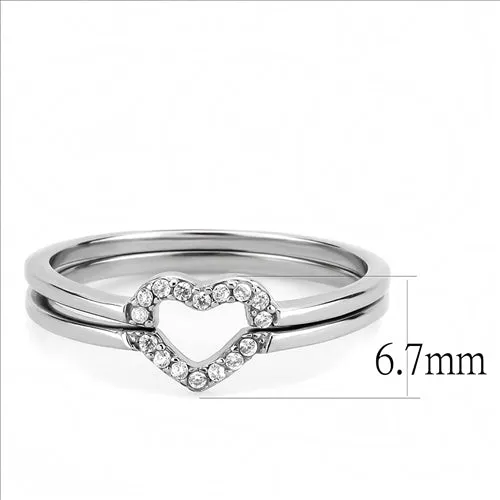 CJ245 Wholesale Women's Stainless Steel High polished AAA Grade CZ Clear Minimal Heart Ring