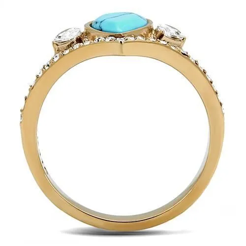 CJ3200 Wholesale Women's Stainless Steel IP Rose Gold Synthetic Turquoise Minimal Ring