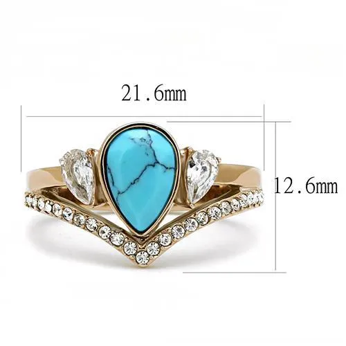 CJ3200 Wholesale Women's Stainless Steel IP Rose Gold Synthetic Turquoise Minimal Ring
