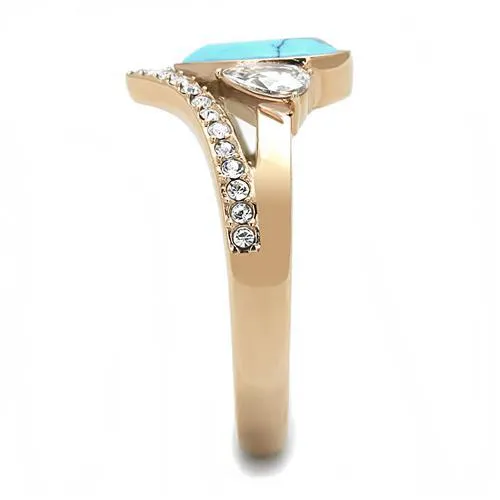 CJ3200 Wholesale Women's Stainless Steel IP Rose Gold Synthetic Turquoise Minimal Ring