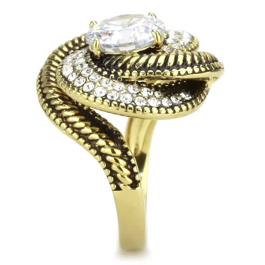 CJ3714 Wholesale Women's Stainless Steel IP Gold AAA Grade CZ Clear Spiral Ring