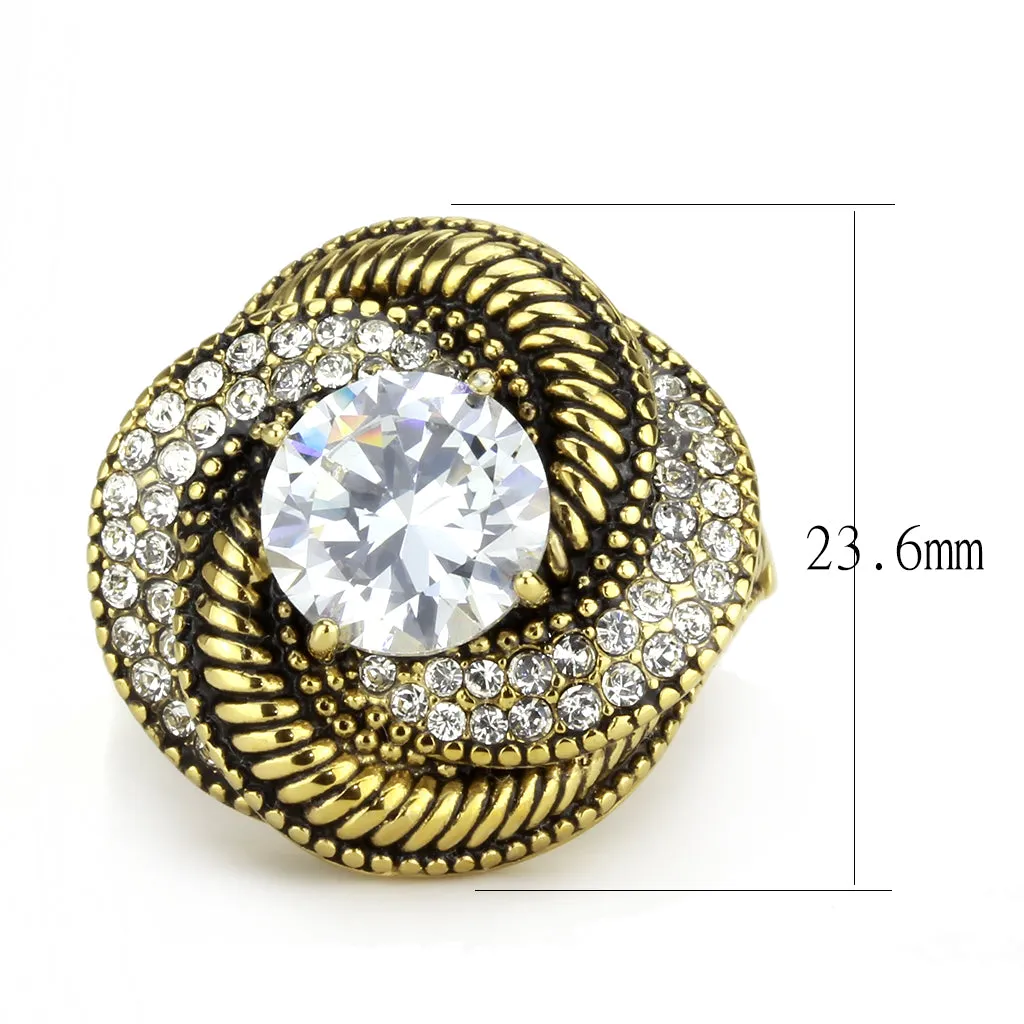 CJ3714 Wholesale Women's Stainless Steel IP Gold AAA Grade CZ Clear Spiral Ring