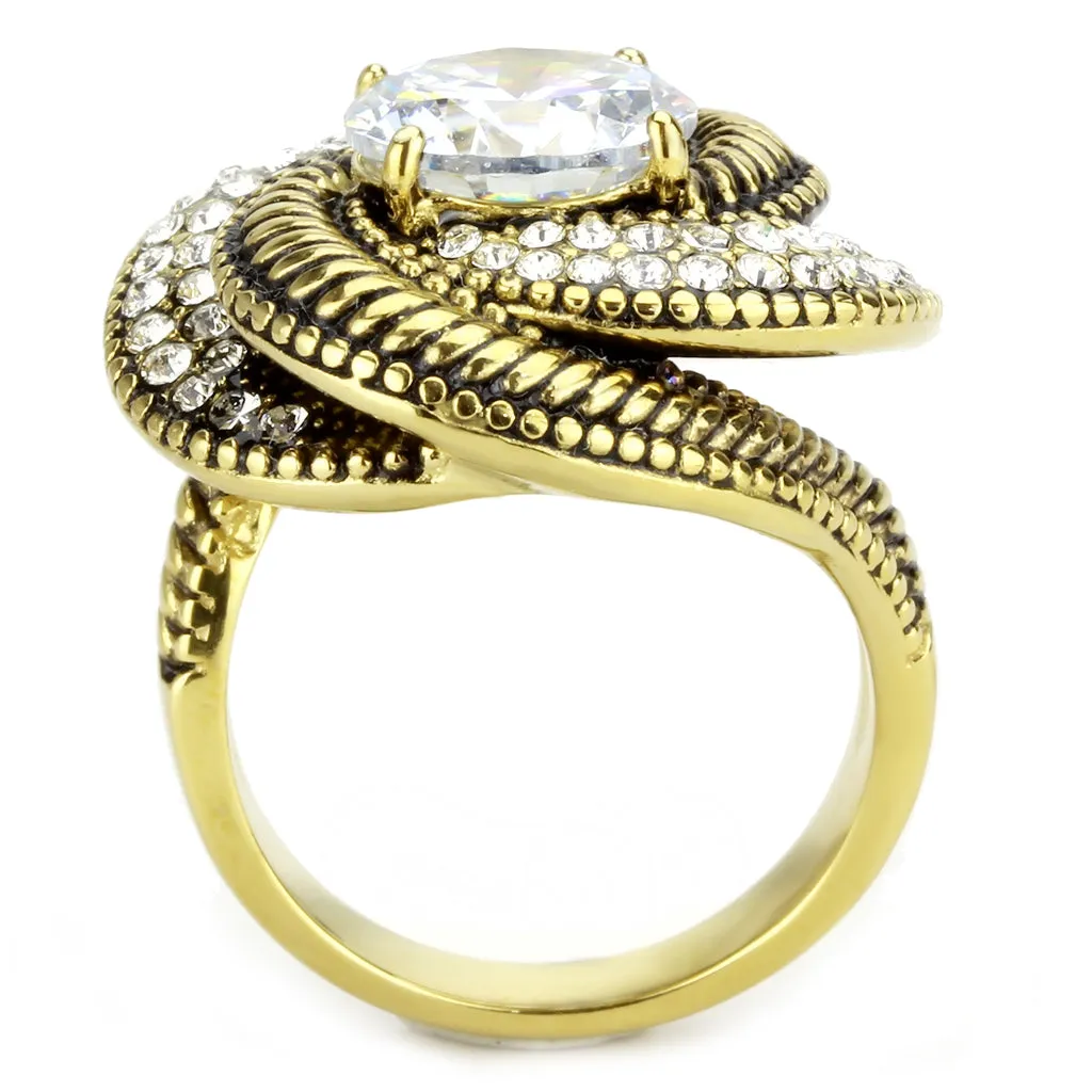 CJ3714 Wholesale Women's Stainless Steel IP Gold AAA Grade CZ Clear Spiral Ring