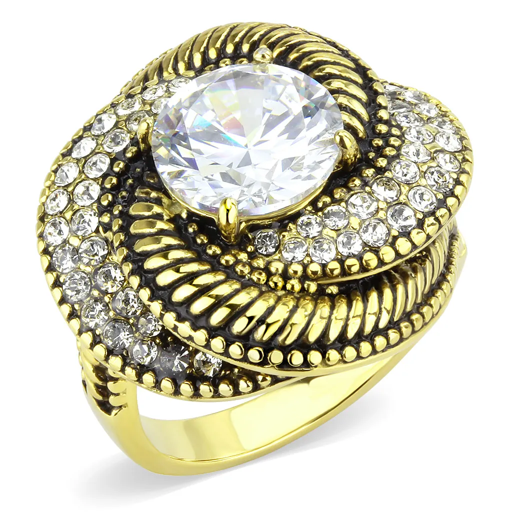 CJ3714 Wholesale Women's Stainless Steel IP Gold AAA Grade CZ Clear Spiral Ring