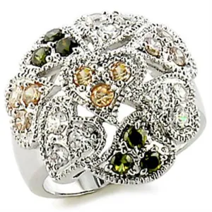 CJ9W147 Wholesale Women's Brass Rhodium AAA Grade CZ Multi Color Heart Cluster Ring