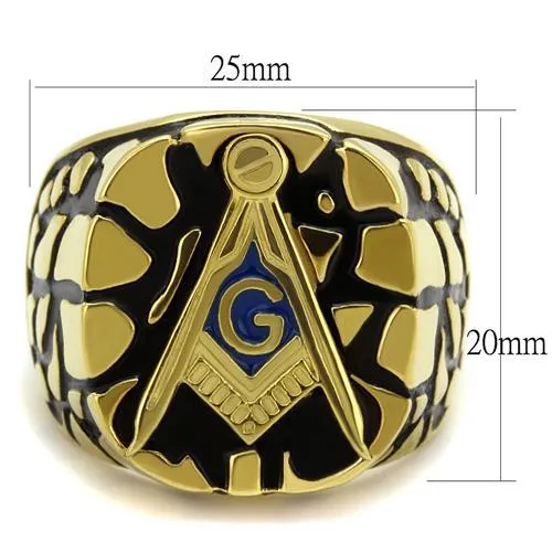 CJE2372 Wholesale Women's Stainless Steel IP Gold Epoxy Capri Blue Masonic Ring