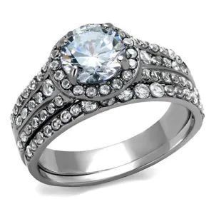 CJE2476 Wholesale Women's Stainless Steel AAA Grade CZ Clear Wedding Ring Set