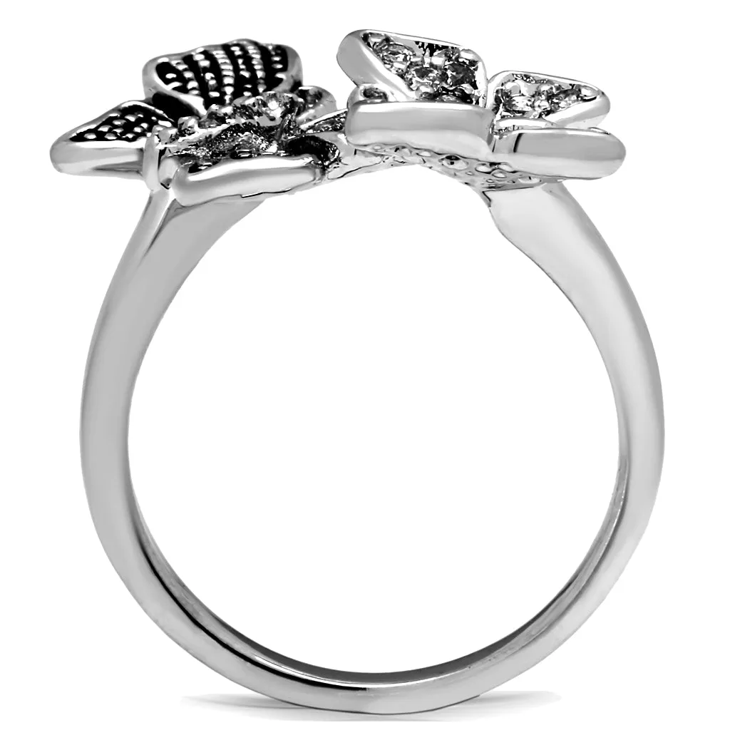 CJE2874 Stainless Steel AAA Grade CZ Double Butterfly Ring