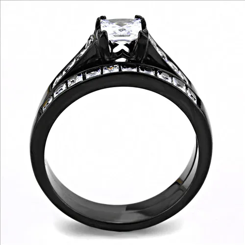 CJE3555 Wholesale Women's Stainless Steel IP Black AAA Grade CZ Clear Ring Set