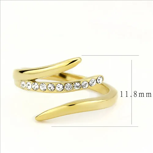 CJE3590 Wholesale Women's Stainless Steel IP Gold Top Grade Crystal Clear Minimal Ring