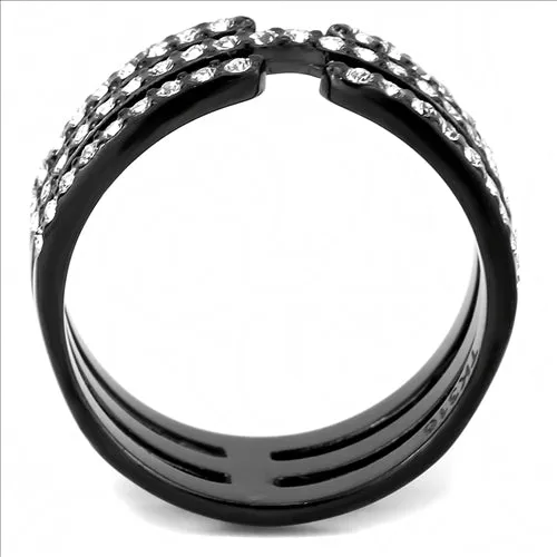 CJE3594 Wholesale Women's Stainless Steel IP Black Top Grade Crystal Clear Stackable Ring