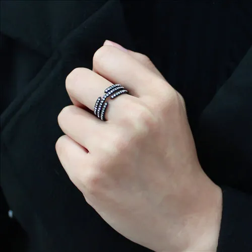 CJE3594 Wholesale Women's Stainless Steel IP Black Top Grade Crystal Clear Stackable Ring