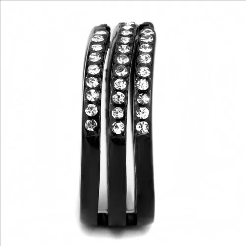 CJE3594 Wholesale Women's Stainless Steel IP Black Top Grade Crystal Clear Stackable Ring