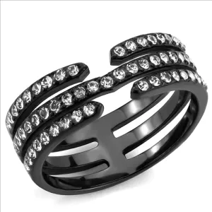 CJE3594 Wholesale Women's Stainless Steel IP Black Top Grade Crystal Clear Stackable Ring