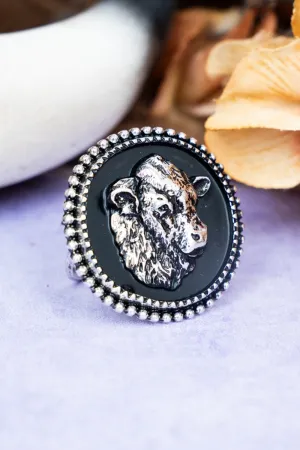Clara Cow Silvertone Cuff Ring