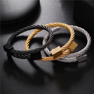 Classic Men Bracelet Charm Jewelry Fashion Luxury Gold Color plated Stainless Steel Cube Handmade Bracelets Male Homme